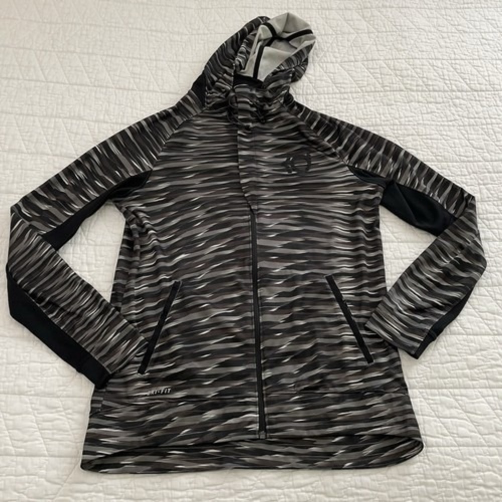 Nike Dri-FIT Men's Full-Zip Hooded Jacket Gray/Black Abstract Knit M